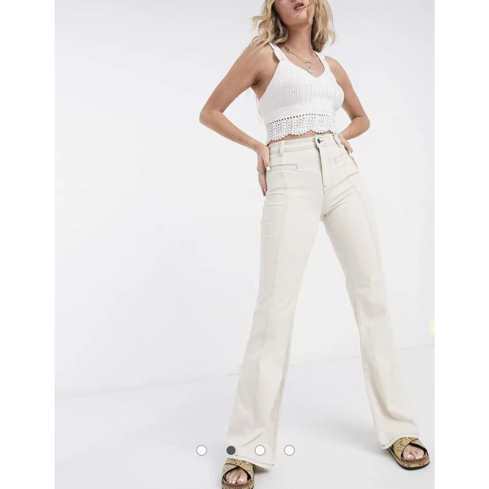 Free People Firecracker High Waist Flares Jeans Ivory Ecru sz 29 - Picture 2 of 8